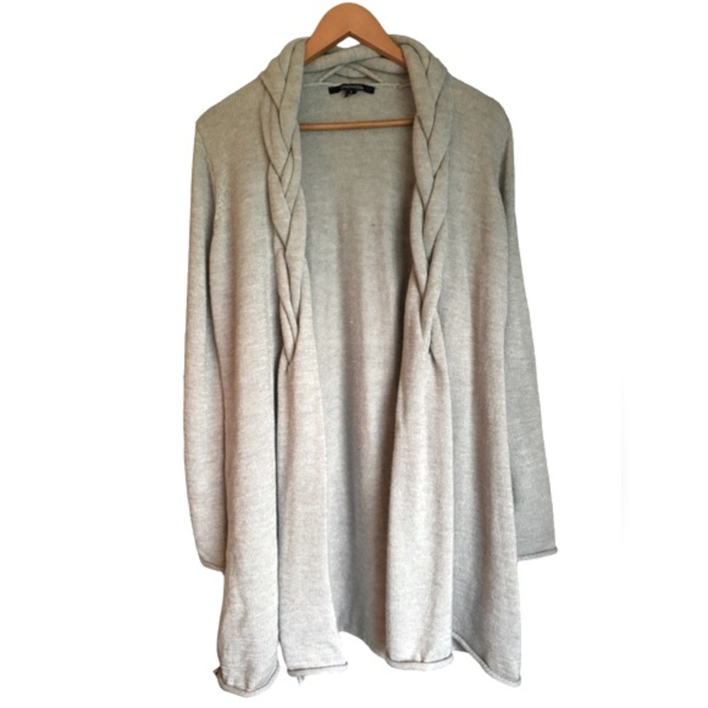 Chadwicks Wool Blend Open Front Long Cardigan Braided Collar Women’s Size L